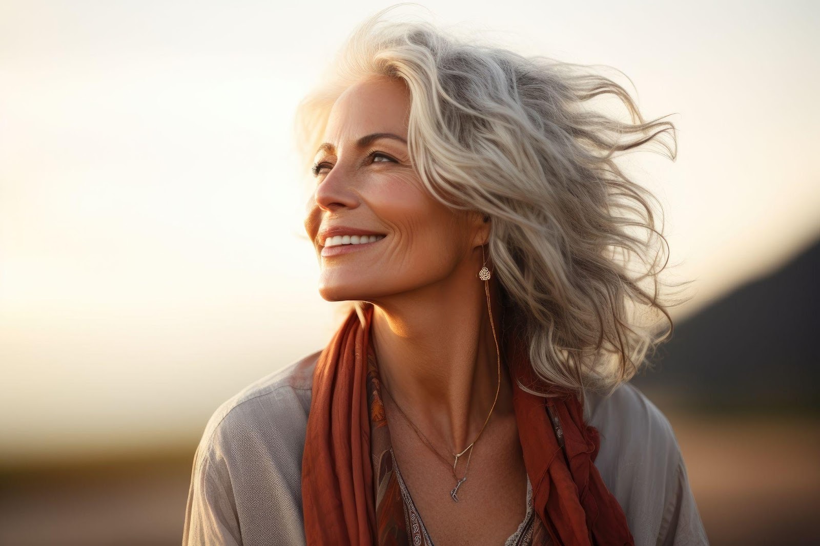 Smiling woman with gray hair