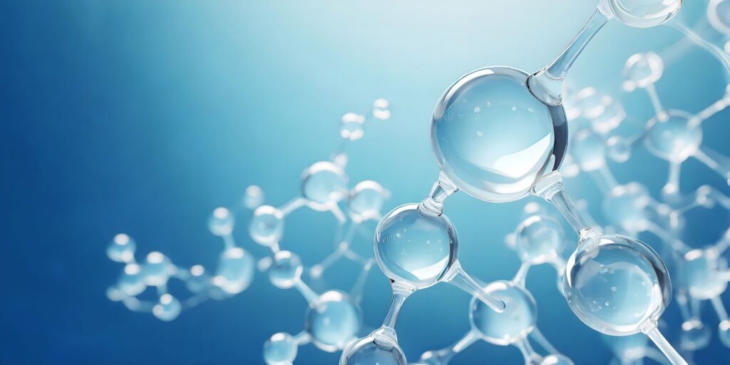 Molecular structure model against a blue background.